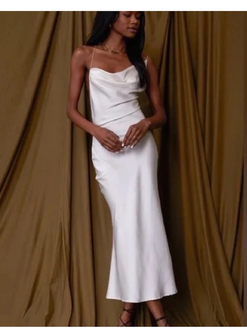 12th Tribe Cream Cowl Neck Midi Dress
